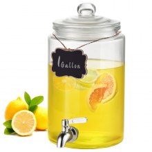 VEVOR Dispensador de Bebidas de 3,8 Litros para Fiestas, Dispensador de Jugo de Vidrio con Espiga de Acero Inoxidable, Dispensador de Agua de Jugo de Limonada de Té Helado, 290 x 156 x 156 mm