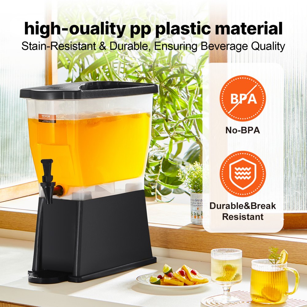 VEVOR Dispensador de Bebidas de 11 Litros para Fiestas, Dispensador de Jugo de Plástico con Tapa de Soporte, Dispensador de Agua de Jugo de Limonada de Té Helado, para Restaurantes, 450 x 204 x 530 mm