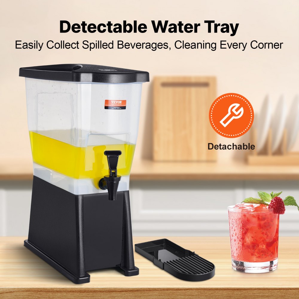 VEVOR Dispensador de Bebidas de 11 Litros para Fiestas, Dispensador de Jugo de Plástico con Tapa de Soporte, Dispensador de Agua de Jugo de Limonada de Té Helado, para Restaurantes, 450 x 204 x 530 mm