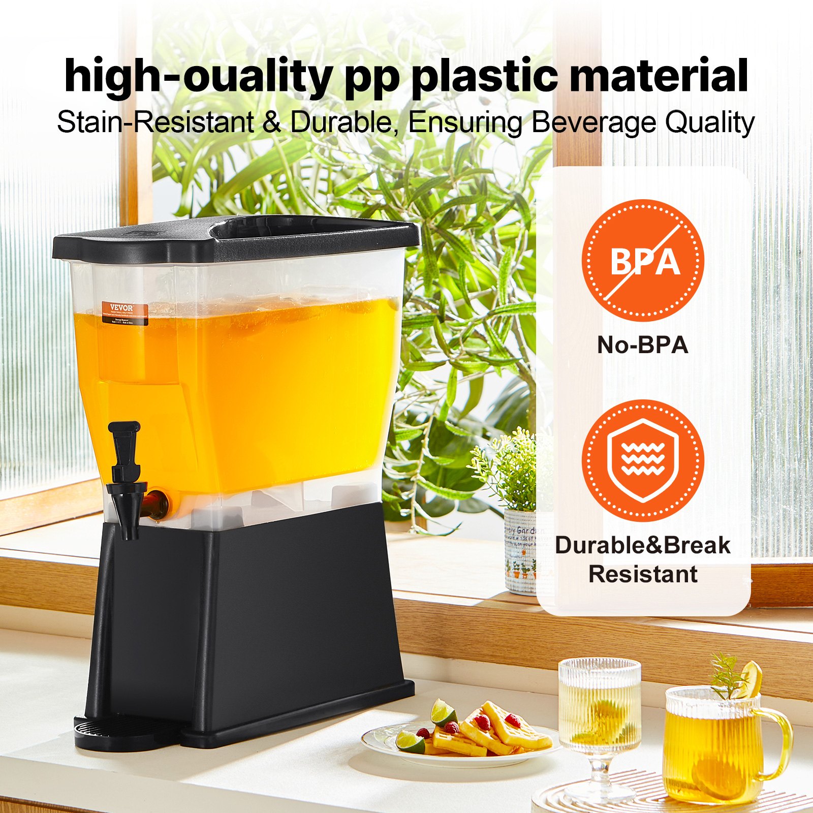 VEVOR Dispensador de Bebidas de 11 Litros para Fiestas, Dispensador de Jugo de Plástico con Tapa de Soporte, Dispensador de Agua de Jugo de Limonada de Té Helado, para Restaurantes, 450 x 204 x 530 mm