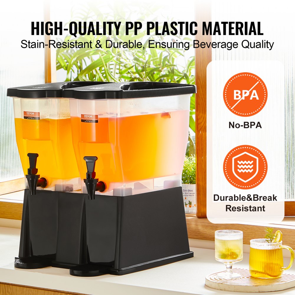 VEVOR Dispensador de Bebidas de 11 Litros para Fiestas, Dispensador de Jugo de Plástico con Tapa de Soporte, Dispensador de Agua de Jugo de Limonada de Té Helado, para Restaurantes, 450 x 415 x 530 mm
