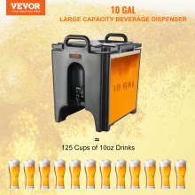 VEVOR Dispensador de Bebidas Aislado Dispensador de Agua Fría y Caliente No Eléctrico 37,6 L Almacenamiento de Alimentos de Acero Inoxidable Contenedor Aislado con Grifo Portátil para Camping Catering