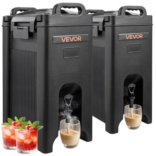 VEVOR Dispensador de Bebidas con Aislamiento, 19 L, con Grifo y Asa, Apto para Uso Alimentario, Ideal para Té, Café y Agua en Cafeterías y Restaurantes, 2 Unidades, Negro, 425 x 257 x 655 mm