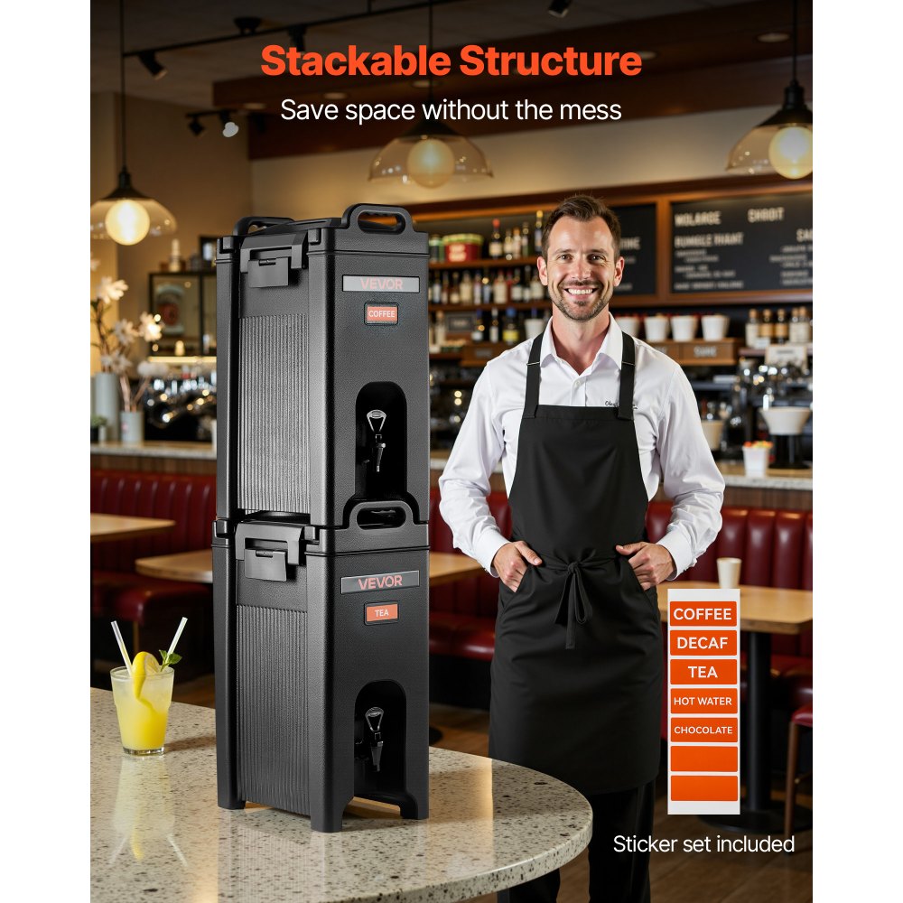 VEVOR Dispensador de Bebidas con Aislamiento, 19 L, con Grifo y Asa, Apto para Uso Alimentario, Ideal para Té, Café y Agua en Cafeterías y Restaurantes, 2 Unidades, Negro, 425 x 257 x 655 mm