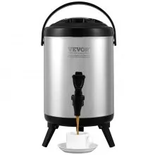 VEVOR Dispensador de Bebidas Aislado Dispensador de Agua Fría y Caliente No Eléctrico 6 L Almacenamiento de Alimentos de Acero Inoxidable Contenedor Aislado 4-6 H con Grifo Portátil para Camping