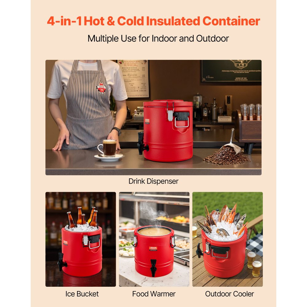 VEVOR Insulated Beverage Dispenser, 3 Gal/11.4L Thermal Hot and Cold Drink Server Dispenser with Spigot, Food-Grade Cooler Jug with 304 Stainless Steel Interior, for Tea Coffee Restaurant Outdoor