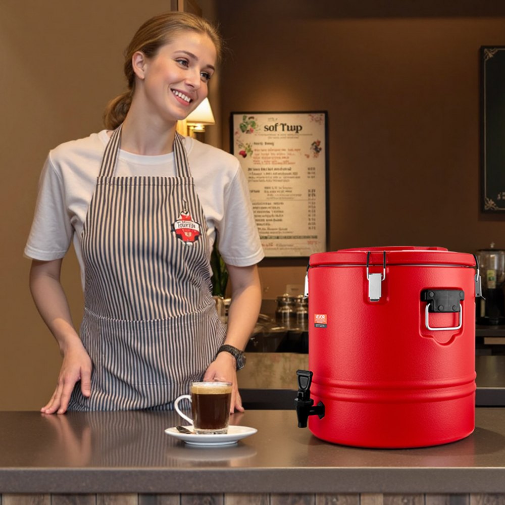 VEVOR Dispensador de Bebidas Térmico 30,3 L con Grifo, Jarra Térmica de Acero Inoxidable 304 para Bebidas Frías y Calientes, Ideal para Té, Café, Restaurantes y Exteriores, 425 x 425 x 400 mm