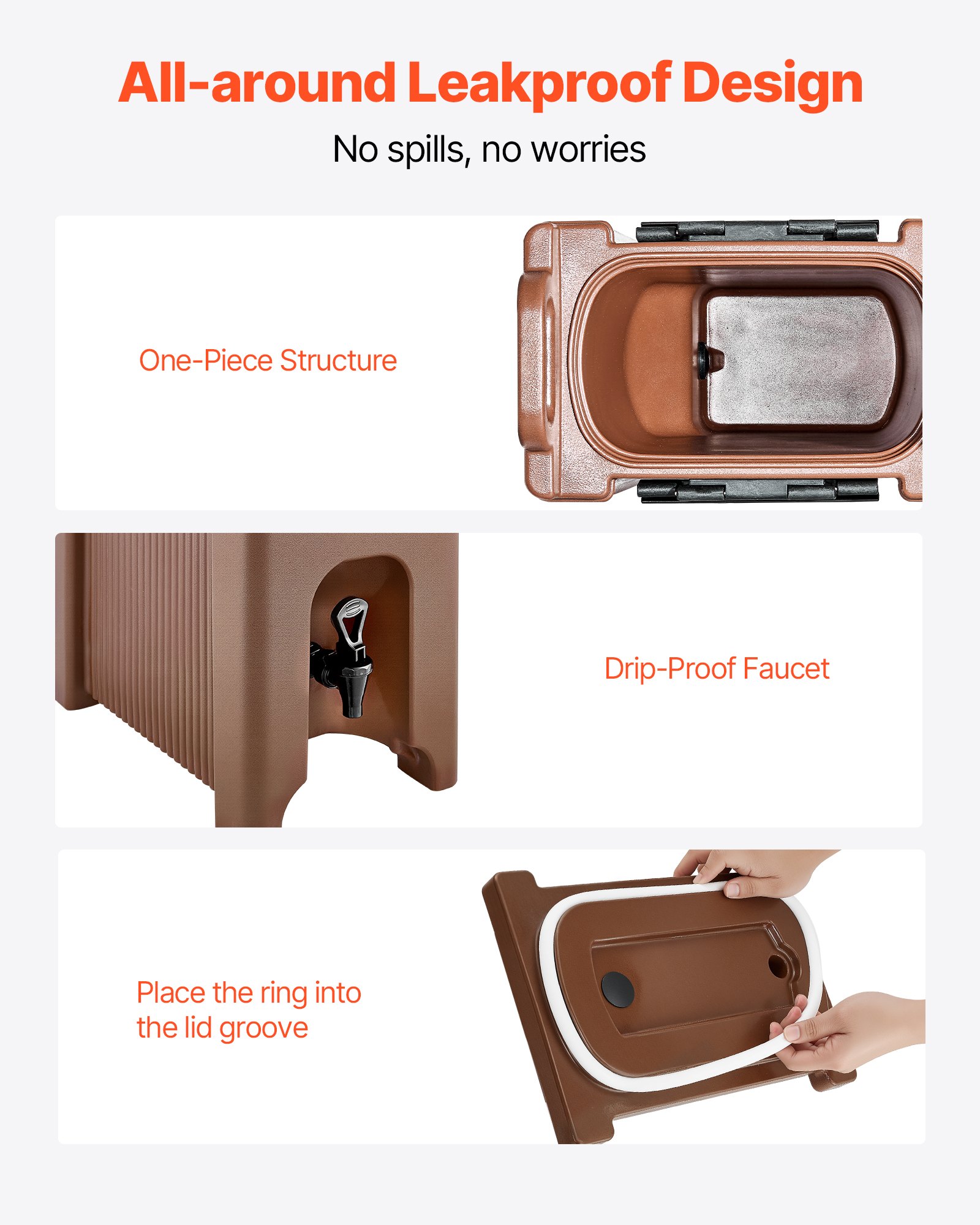 VEVOR Dispensador de Bebidas con Aislamiento, 19 L, con Grifo Antigoteo y Asa, Apto para Uso Alimentario, Ideal para Té, Café y Agua en Cafeterías y Restaurantes, Color Marrón, 425 x 257 x 655 mm