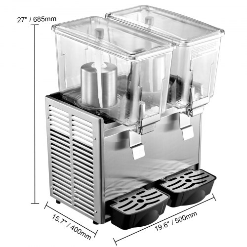 VEVOR Máquina de Dispensador de Bebida 24 L, Máquina de Bebidas Frío con Tanques 12 L * 2, Máquina de Dispensador de Jugo 150 W, Máquina de Bebidas Frías de Acero Inoxidable Temperatura 5-12℃