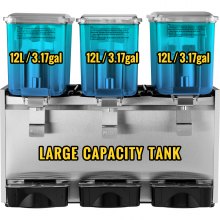 VEVOR Máquina de Dispensador de Bebida 36 L, Máquina de Bebidas Frío con Tanques 12 L * 3, Máquina de Dispensador de Jugo 270 W, Máquina de Bebidas Frías de Acero Inoxidable Temperatura 5-12℃