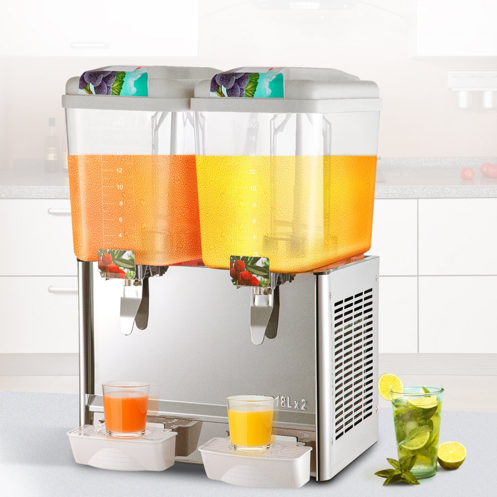 Dispensadores Comercial de Bebidas Fríos, de Acero Inoxidable, 18L x 2 Tanques