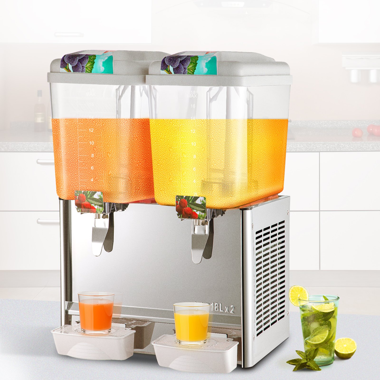 Dispensadores Comercial de Bebidas Fríos, de Acero Inoxidable, 18L x 2 Tanques