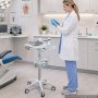 VEVOR Carro Médico Carga 30 kg Carro Auxiliar con 5 Ruedas Altura Ajustable, Organizador Móvil para Laboratorio Hospital Clínica, con 1 Cesta, Tablero de Acero al Carbono, Kit Completo de Instalación
