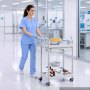 VEVOR Carro de Laboratorio de 2 Niveles Carro Médico con Ruedas Carga 50 kg, Carrito Auxiliar para Clínica Hospital Salón de Belleza, con Cajón, Caja de Almacenamiento, Cubo para Residuos, Material PP