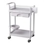 VEVOR Carro de Laboratorio de 2 Niveles Carro Médico con Ruedas Carga 50 kg, Carrito Auxiliar para Clínica Hospital Salón de Belleza, con Cajón, Caja de Almacenamiento, Cubo para Residuos, Material PP