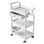 VEVOR Carro de Laboratorio de 3 Niveles Carro Médico con Ruedas Carga 50 kg, Organizador Auxiliar para Hospital, Clínica, Salón de Belleza, con Cajón, Bandeja de Almacenamiento, Cesta para Residuos