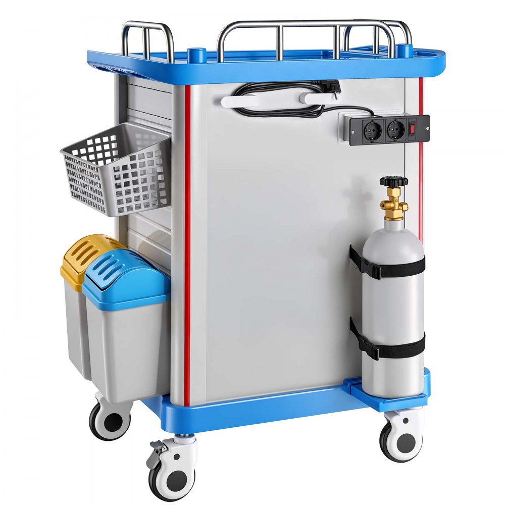 VEVOR Carro Médico con Ruedas Carga 110 kg Carro Auxiliar para Laboratorio, Organizador Móvil para Clínica, Hospital, Salón de Belleza, con 2 Cajones, Gabinete, Cesta, Botes para Residuos y Bandeja