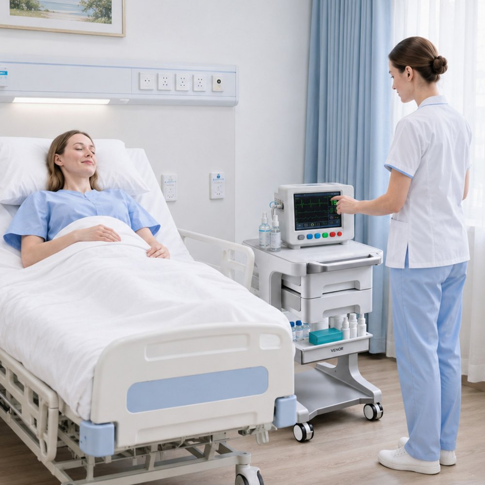 VEVOR Carro de Laboratorio con Ruedas Capacidad de Carga 50 kg Carro Médico, Carrito Auxiliar para Clínica, Hospital, Salón de Belleza, 3 Niveles, con 2 Cajones de Almacenamiento, Kit de Instalación