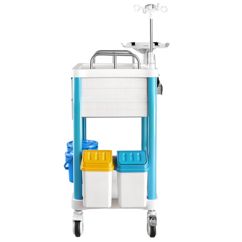VEVOR Carro Médico Carga 110 kg Carro Auxiliar para Laboratorio con Ruedas, Almacenamiento para Dispositivos Médicos, con 2 Cajones, 2 Botes para Basura, 2 Cubos Colgantes, Cesta Lateral, Porta Suero