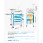 VEVOR Carro Médico con Ruedas Carga 110 kg Carro de Laboratorio 5 Cajones, Organizador Móvil para Clínica Salón de Belleza Hospital, con Almacenamiento Lateral, Botes para Basura, Bandeja, Porta Suero