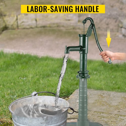 VEVOR Bomba de Mano de Hierro Fundido 40 x 15 x 65 cm Bomba de Agua Manual Antigua, Profundidad Máxima de Bomba de 6 m, Bomba Manual Decorativa para Jardín al Aire Libre con Mango Ergonómico, Verde