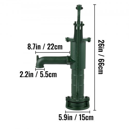 VEVOR Bomba de Mano de Hierro Fundido 40 x 15 x 65 cm Bomba de Agua Manual Antigua, Profundidad Máxima de Bomba de 6 m, Bomba Manual Decorativa para Jardín al Aire Libre con Mango Ergonómico, Verde