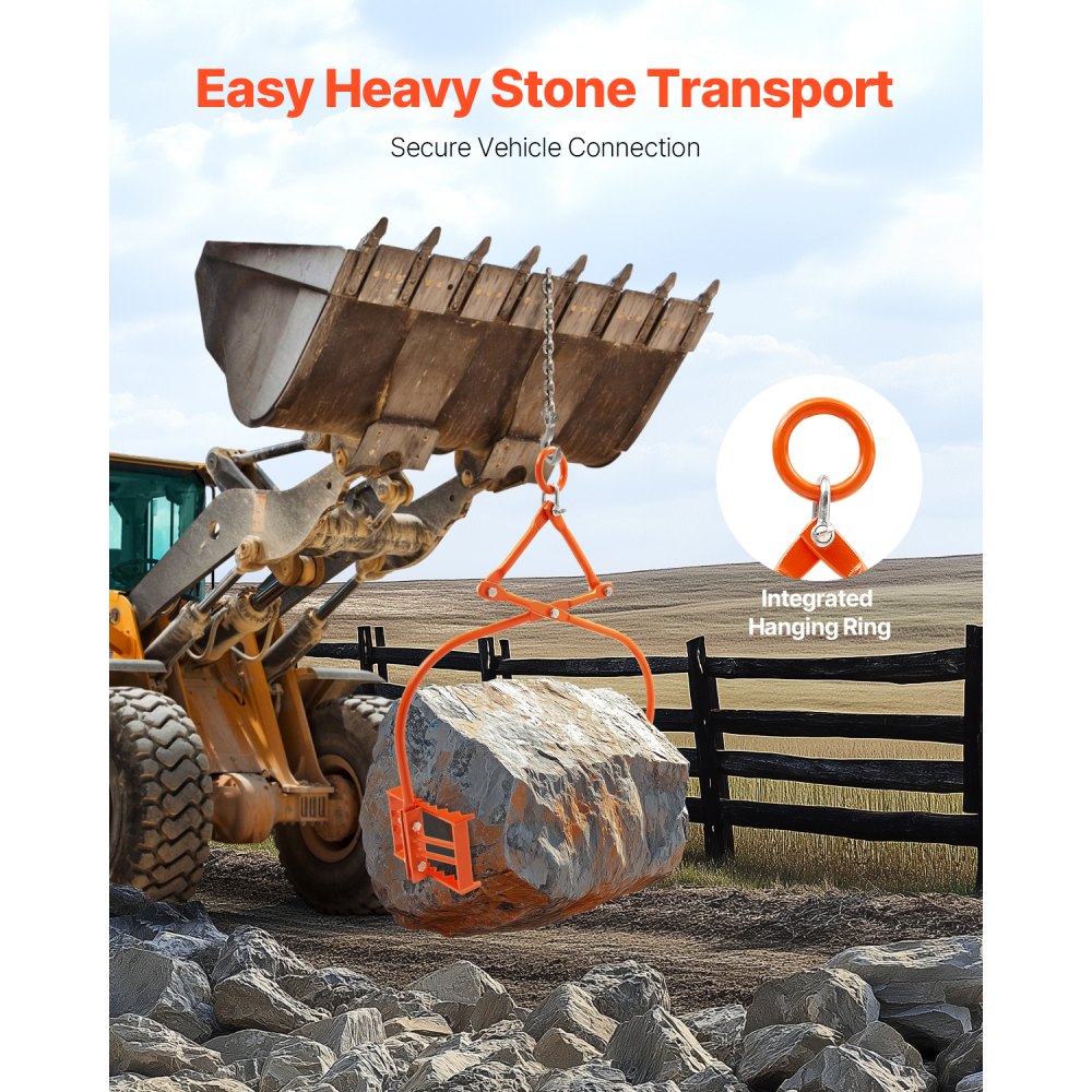 VEVOR Pinzas para Levantar Piedras Apertura Ajustable de 609 a 710 mm Pinzas para Rocas 2 Garras Pinzas para Troncos de Acero Capacidad de Elevación de 500 kg para Troncos Bloques de Piedra Mármol