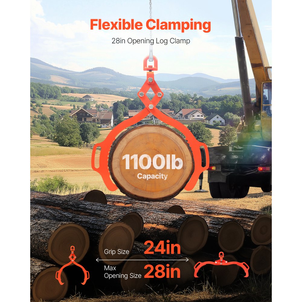 VEVOR Pinzas para Levantar Piedras 609-710 mm Pinzas para Rocas 2 Garras Pinzas para Troncos de Acero Capacidad de Elevación de 500 kg Pinza Giratoria para Arrastrar Troncos para Camiones, Tractores
