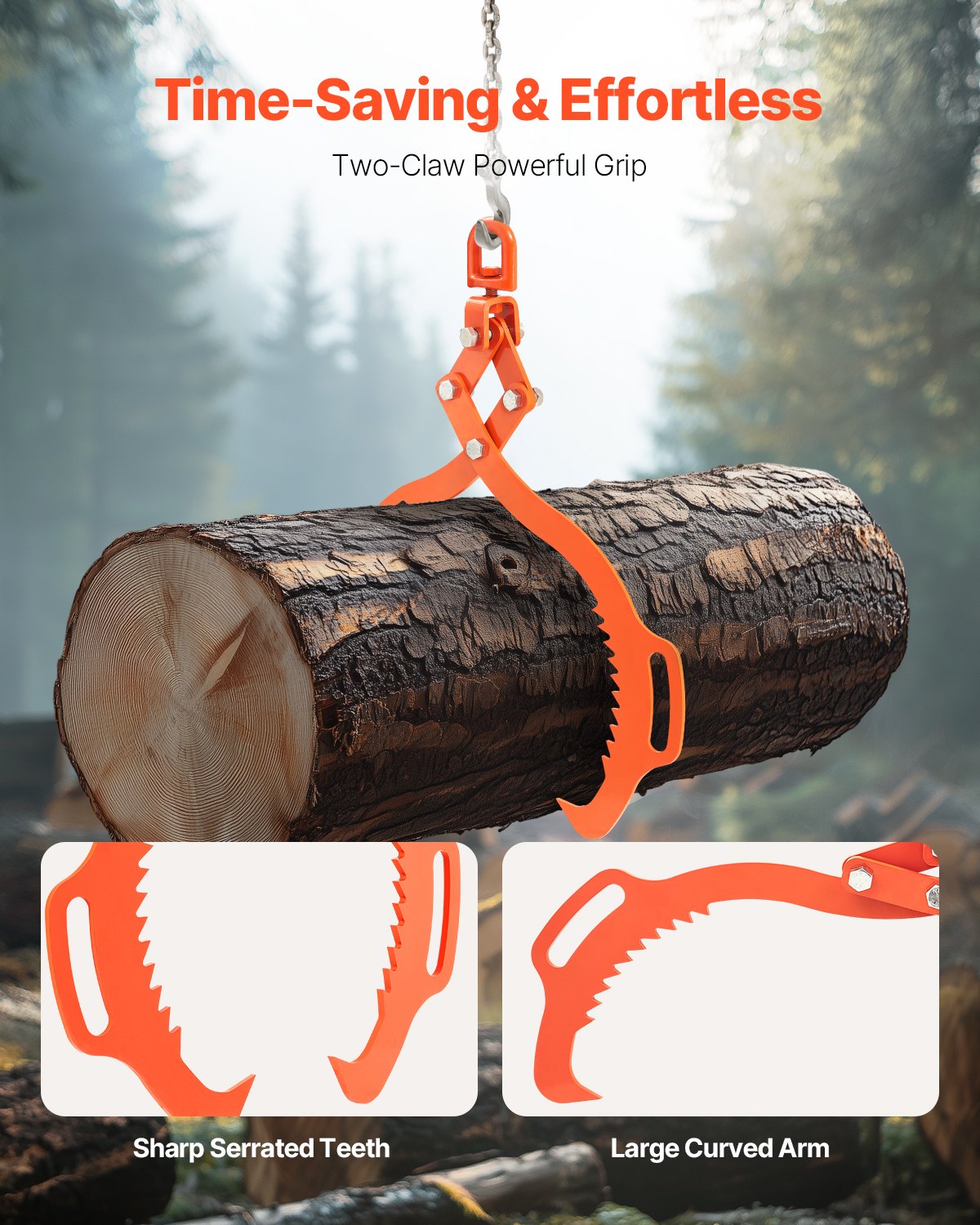 VEVOR Pinzas para Levantar Piedras 609-710 mm Pinzas para Rocas 2 Garras Pinzas para Troncos de Acero Capacidad de Elevación de 500 kg Pinza Giratoria para Arrastrar Troncos para Camiones, Tractores
