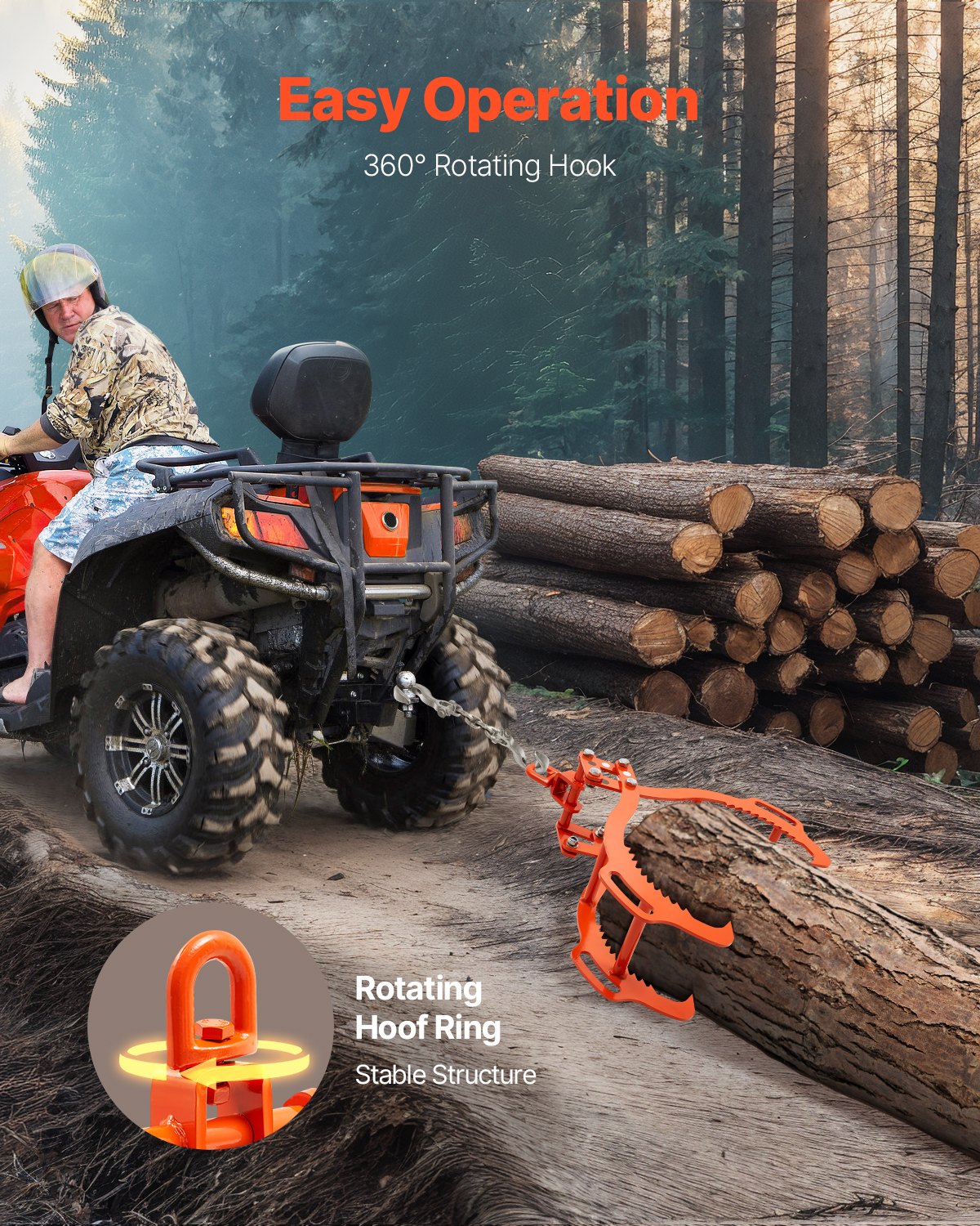 VEVOR Forestry Grapple 812-914 mm, Lifting Grapple with 4 Claws, Rotating Steel Log Grapple, Drag Grapple with 1500 kg Load Capacity, Serrated Claw Design, Log Grab, Packing Grapple, Hook Grapple for Trucks and Carts