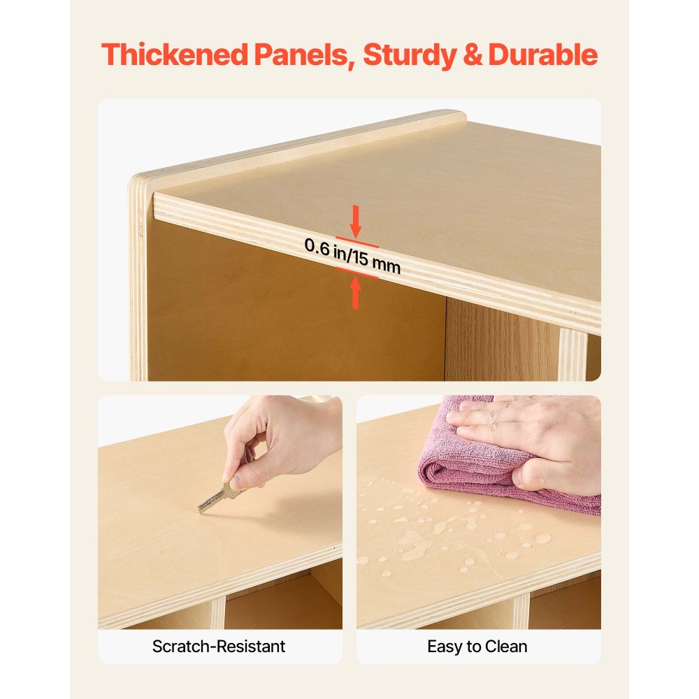 VEVOR Armario de Abrigos para Niños 2 Secciones, Organizador de Madera con 4 Ganchos, Armario con 4 Cubículos de Almacenamiento para Hogar, Guardería, Escuela, Preescolar, 114,7 x 31,7 x 90,8 cm