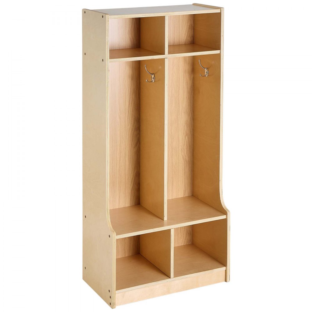 VEVOR Armario de Abrigos para Niños 2 Secciones, Organizador de Madera con 4 Ganchos, Armario con 4 Cubículos de Almacenamiento para Hogar, Guardería, Escuela, Preescolar, 114,7 x 31,7 x 90,8 cm