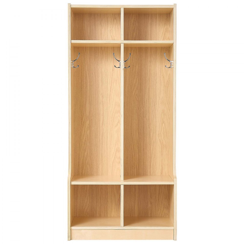 VEVOR Armario de Abrigos para Niños 2 Secciones, Organizador de Madera con 4 Ganchos, Armario con 4 Cubículos de Almacenamiento para Hogar, Guardería, Escuela, Preescolar, 114,7 x 31,7 x 90,8 cm