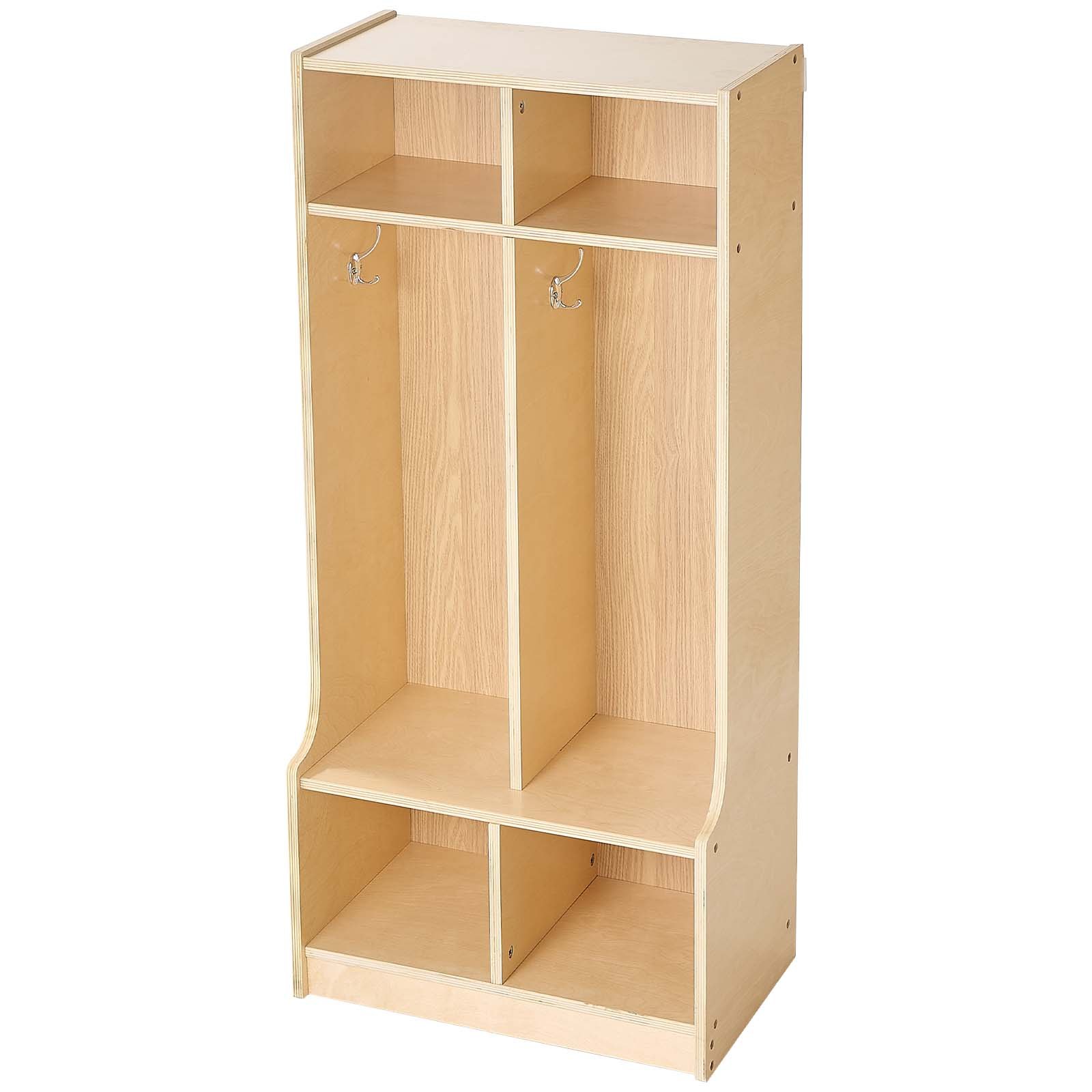 VEVOR Armario de Abrigos para Niños 2 Secciones, Organizador de Madera con 4 Ganchos, Armario con 4 Cubículos de Almacenamiento para Hogar, Guardería, Escuela, Preescolar, 114,7 x 31,7 x 90,8 cm