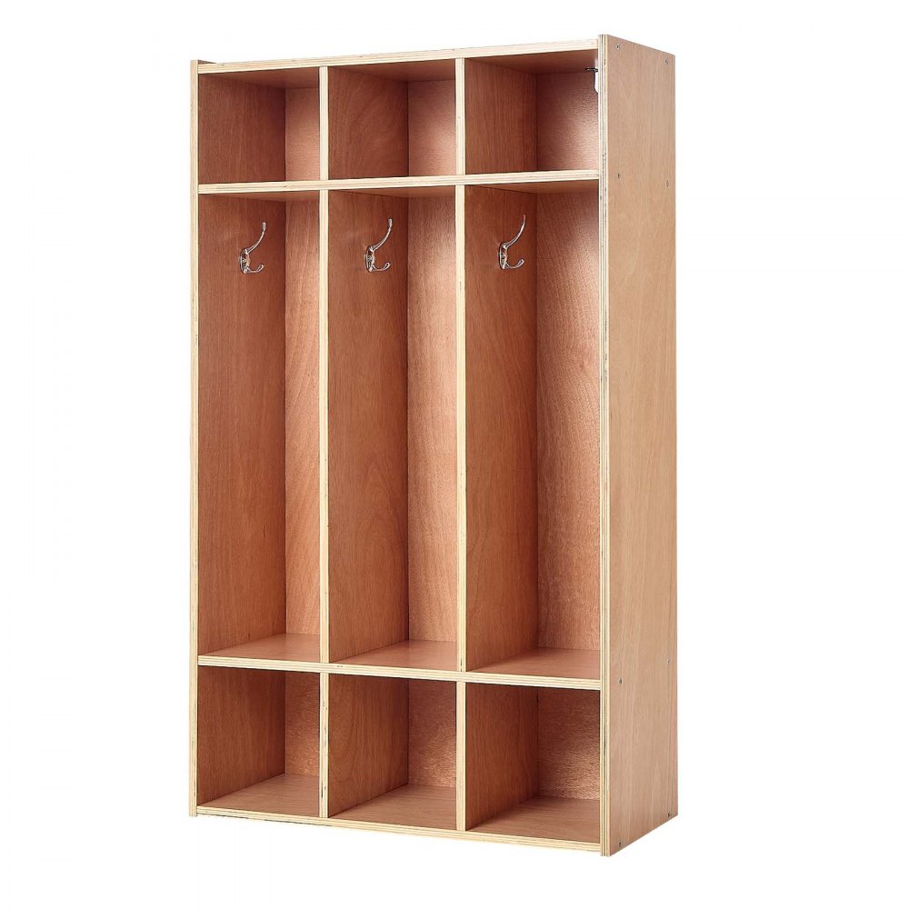 VEVOR Armario de Abrigos para Niños 3 Secciones, Organizador de Madera con 6 Ganchos, Armario con 6 Cubículos de Almacenamiento para Hogar, Guardería, Escuela, Preescolar, 69,8 x 31,5 x 116 cm