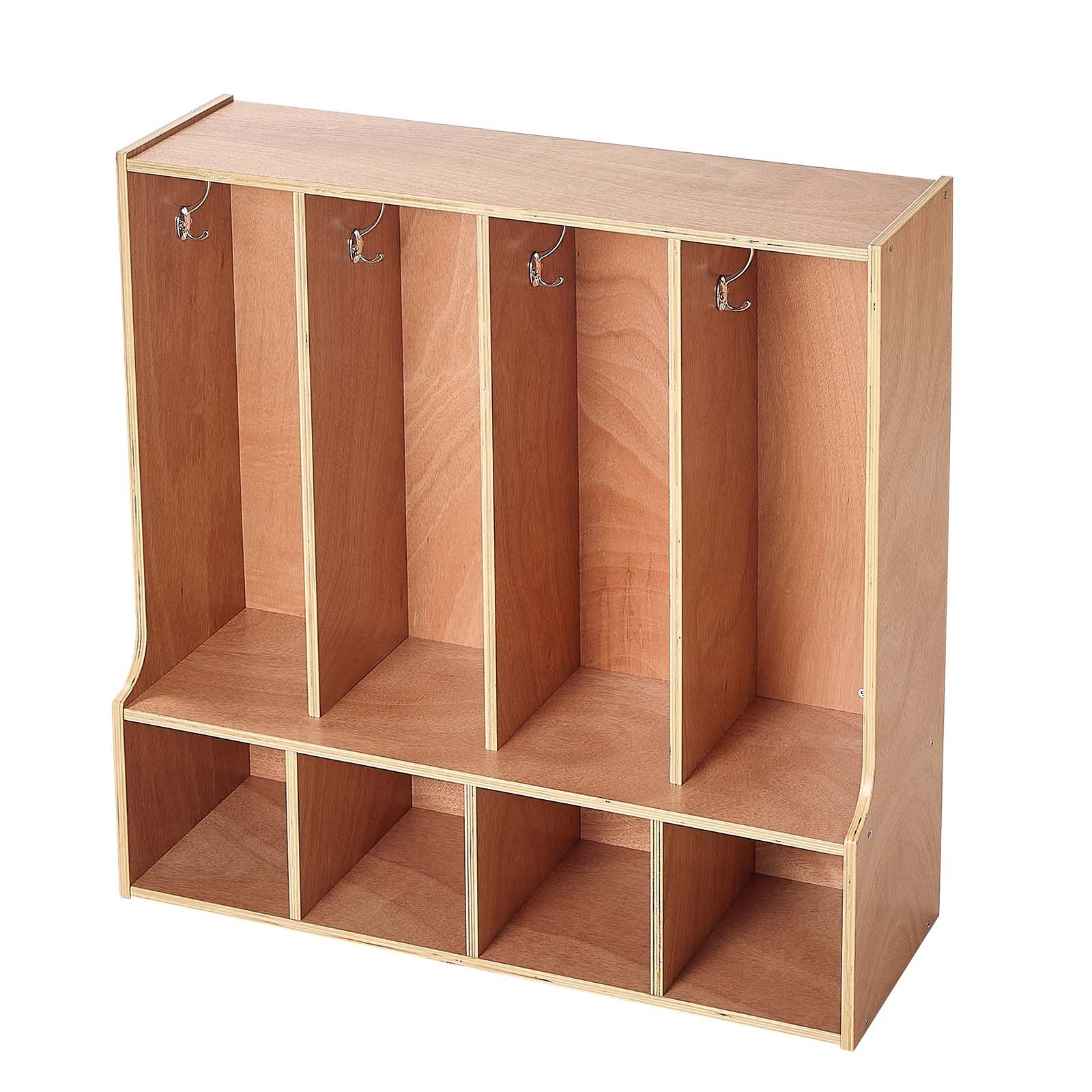 VEVOR Armario de Abrigos para Niños 4 Secciones, Organizador de Madera con 8 Ganchos, Armario con 4 Cubículos de Almacenamiento para Hogar, Guardería, Escuela, Preescolar, 92 x 31,7 x 90,6 cm