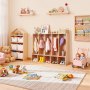 VEVOR 5-Section Kids Coat Locker, Wooden Toddler Cubby Storage Organizer with 10 Hooks & Non-Slip Mat, Modern Kid Coat Cubbies with 5 Small Open Storage Boxes for Home, Kindergarten, Daycare, Natural