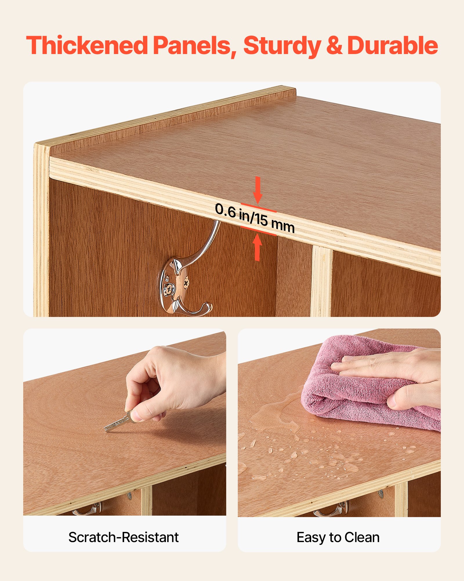 VEVOR Armario de Abrigos para Niños 5 Secciones, Organizador de Madera con 10 Ganchos, Armario con 5 Cubículos de Almacenamiento para Hogar, Guardería, Escuela, Preescolar, 114,7 x 31,7 x 90,8 cm