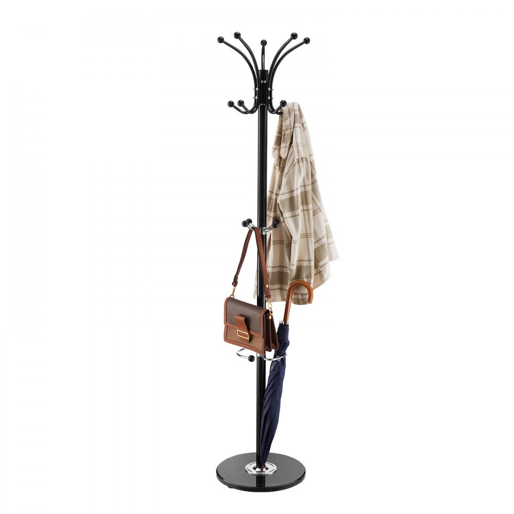 VEVOR Perchero de Pie de Metal, con Soporte para Paraguas, Base de Mármol Estable y 14 Ganchos, Ideal para Entrada, Dormitorio y Sala de Estar, Elegante Perchero para Sombreros, Bufandas y Bolsos