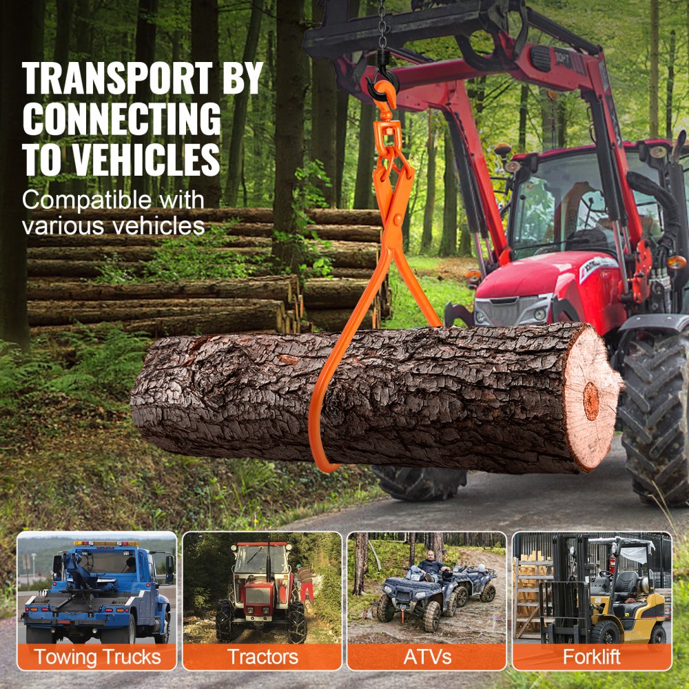 VEVOR Pinza Forestal para Troncos 812,8mm Pinza de Elevación para Troncos de Madera Ganchos Giratorios 2 Garras Capacidad 700 kg Pinza de Madera de Acero Herramienta Forestal para Arrastre, Transporte