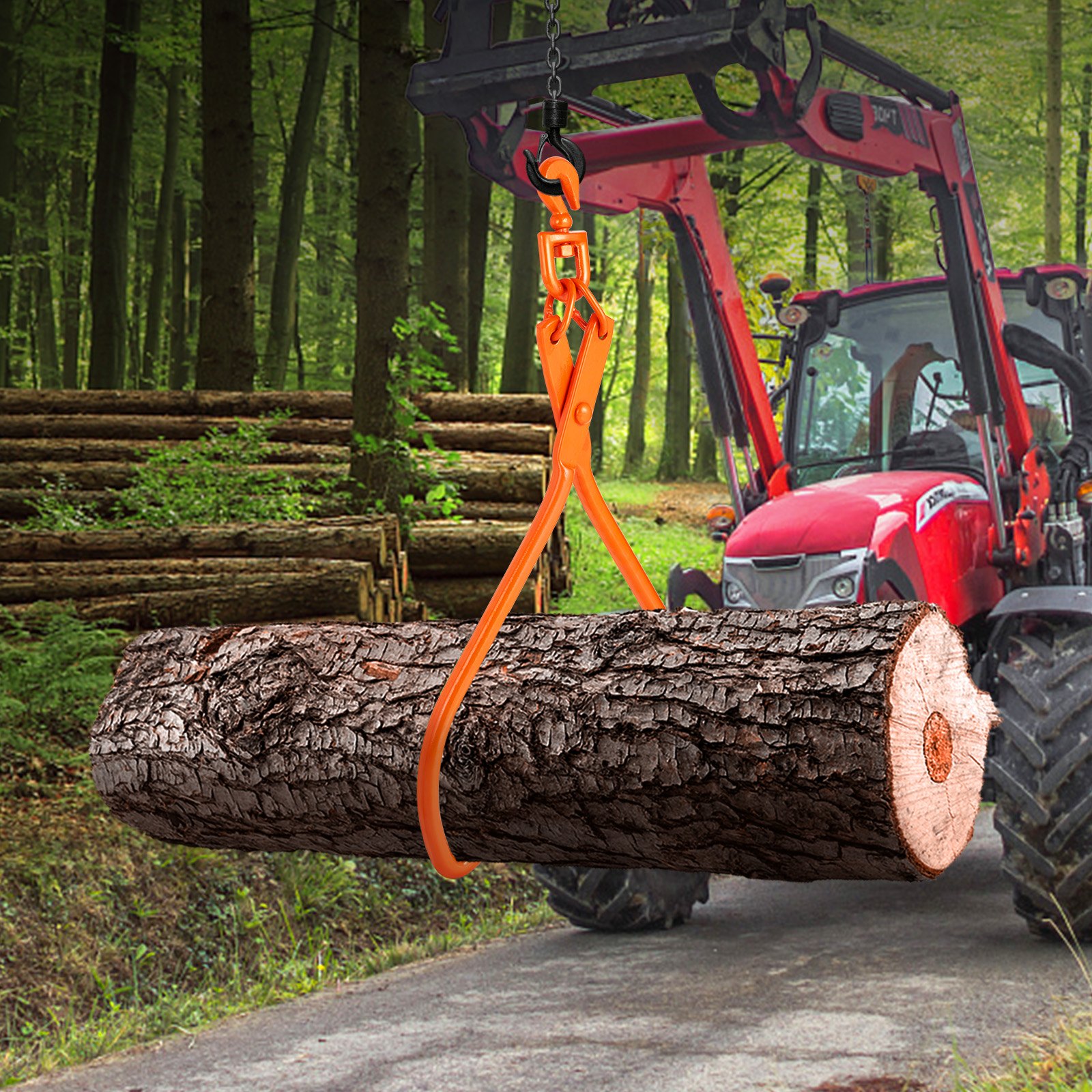 VEVOR Pinza Forestal para Troncos 812,8mm Pinza de Elevación para Troncos de Madera Ganchos Giratorios 2 Garras Capacidad 700 kg Pinza de Madera de Acero Herramienta Forestal para Arrastre, Transporte