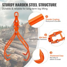 VEVOR Abrazadera Forestal para Troncos 914,4 mm Abrazadera de Elevación para Troncos de Madera Ganchos 4 Garras Giratorias Carga de 1500 kg Abrazadera de Acero para Tractores ATV Camiones Carretillas