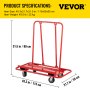 VEVOR Carro Transportador con Carga de 2200 Libras con Material de Hierro, Carro de Carga con 4 Ruedas 115×55×80 cm, Carro de Panel Rojo para Transportar Paneles de Yeso, Madera Contrachapada, Yeso
