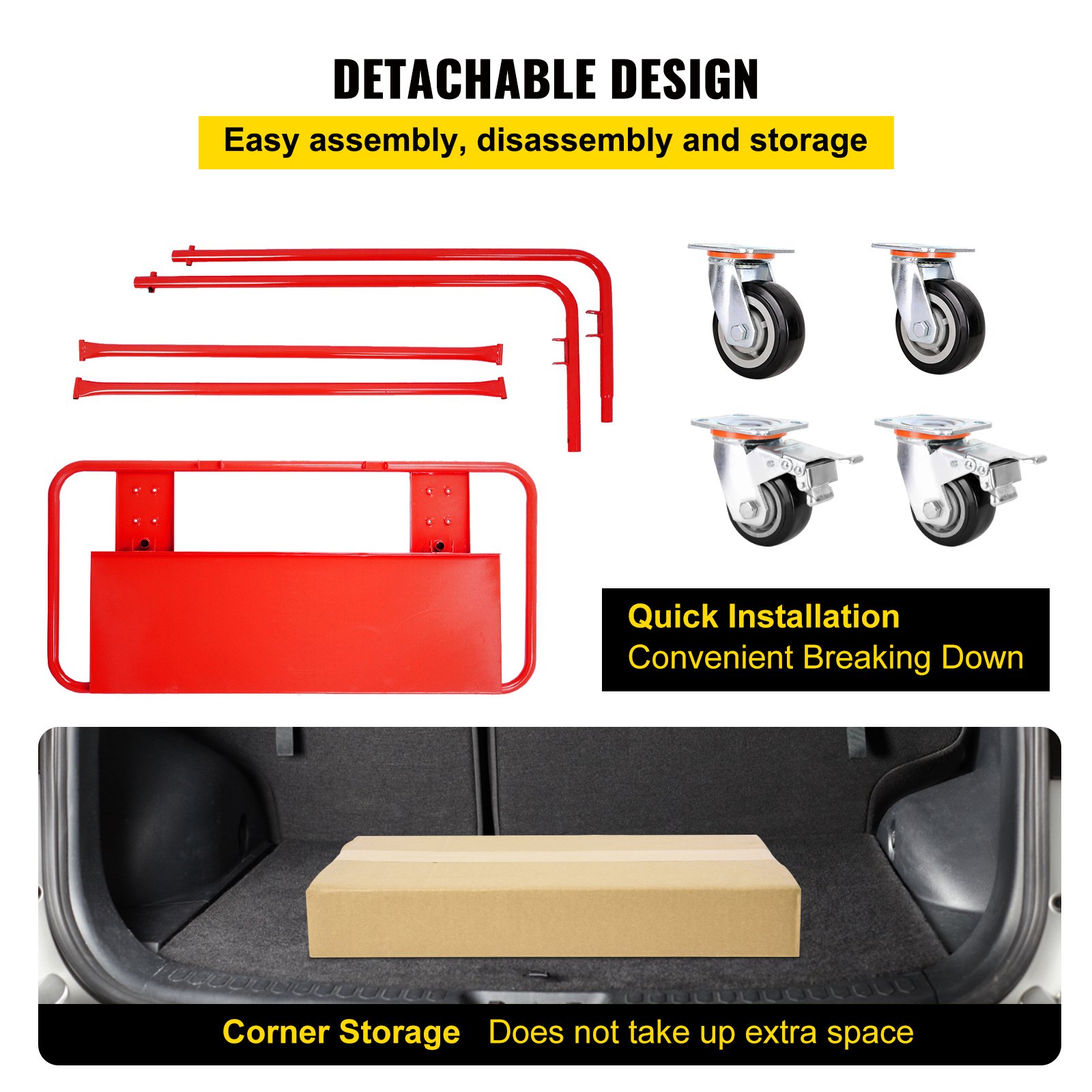 VEVOR Carro Transportador con Carga de 2200 Libras con Material de Hierro, Carro de Carga con 4 Ruedas 115×55×80 cm, Carro de Panel Rojo para Transportar Paneles de Yeso, Madera Contrachapada, Yeso