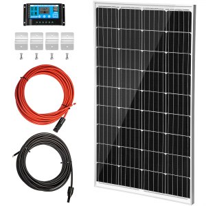 Kit de panel solar RV de 100 W: panel solar monocristalino de 100  W+controlador de carga LCD de 20 A+Calbe solar+soportes Z de montaje para  barco