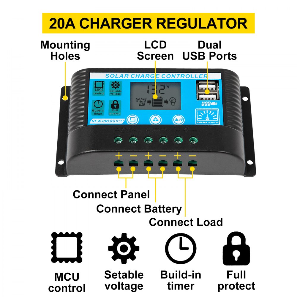 Vevor Panel Solar Monocristalino Kit 200w 12v Placa Autocaravana Caravana Barco