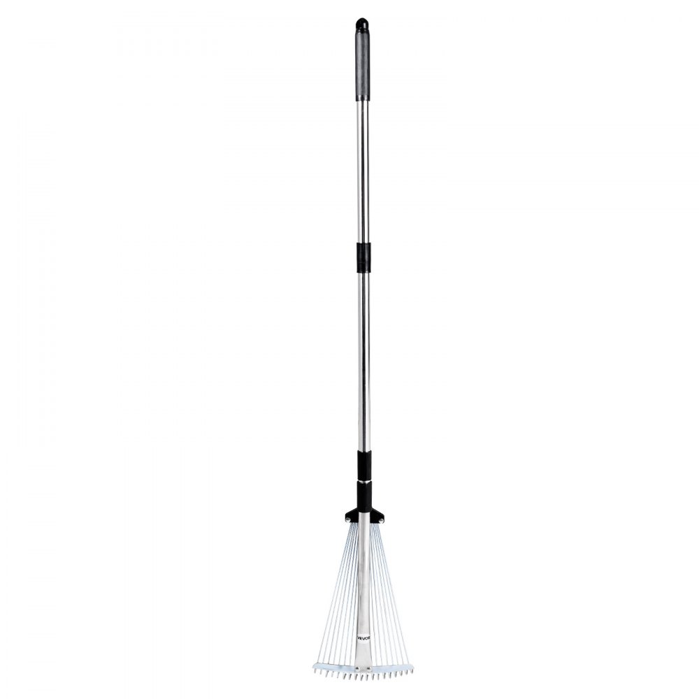 VEVOR Rastrillo de Hojas, 18 Púas Metálicas, Rastrillo Ajustable de Jardín con Cabezal de 195-435 mm de Ancho y Mango de 820-1415 mm, Herramienta para Quitar Hojas en Jardinería, Patio, Césped