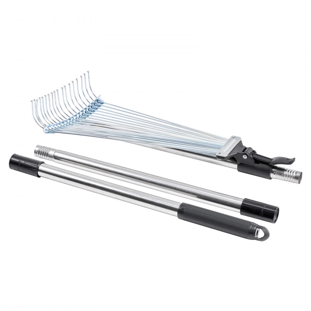 VEVOR Rastrillo de Hojas, 18 Púas Metálicas, Rastrillo Ajustable de Jardín con Cabezal de 195-435 mm de Ancho y Mango de 820-1415 mm, Herramienta para Quitar Hojas en Jardinería, Patio, Césped