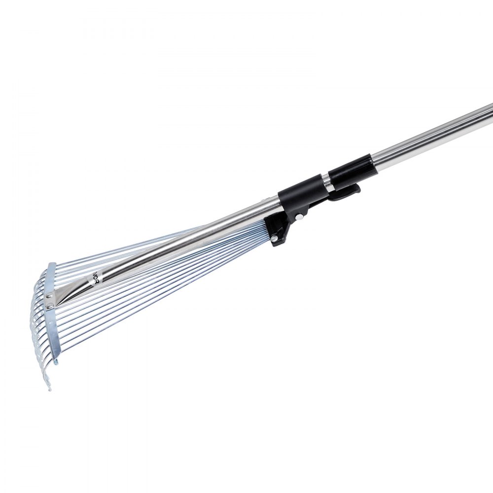 VEVOR Rastrillo de Hojas, 18 Púas Metálicas, Rastrillo Ajustable de Jardín con Cabezal de 195-435 mm de Ancho y Mango de 820-1415 mm, Herramienta para Quitar Hojas en Jardinería, Patio, Césped