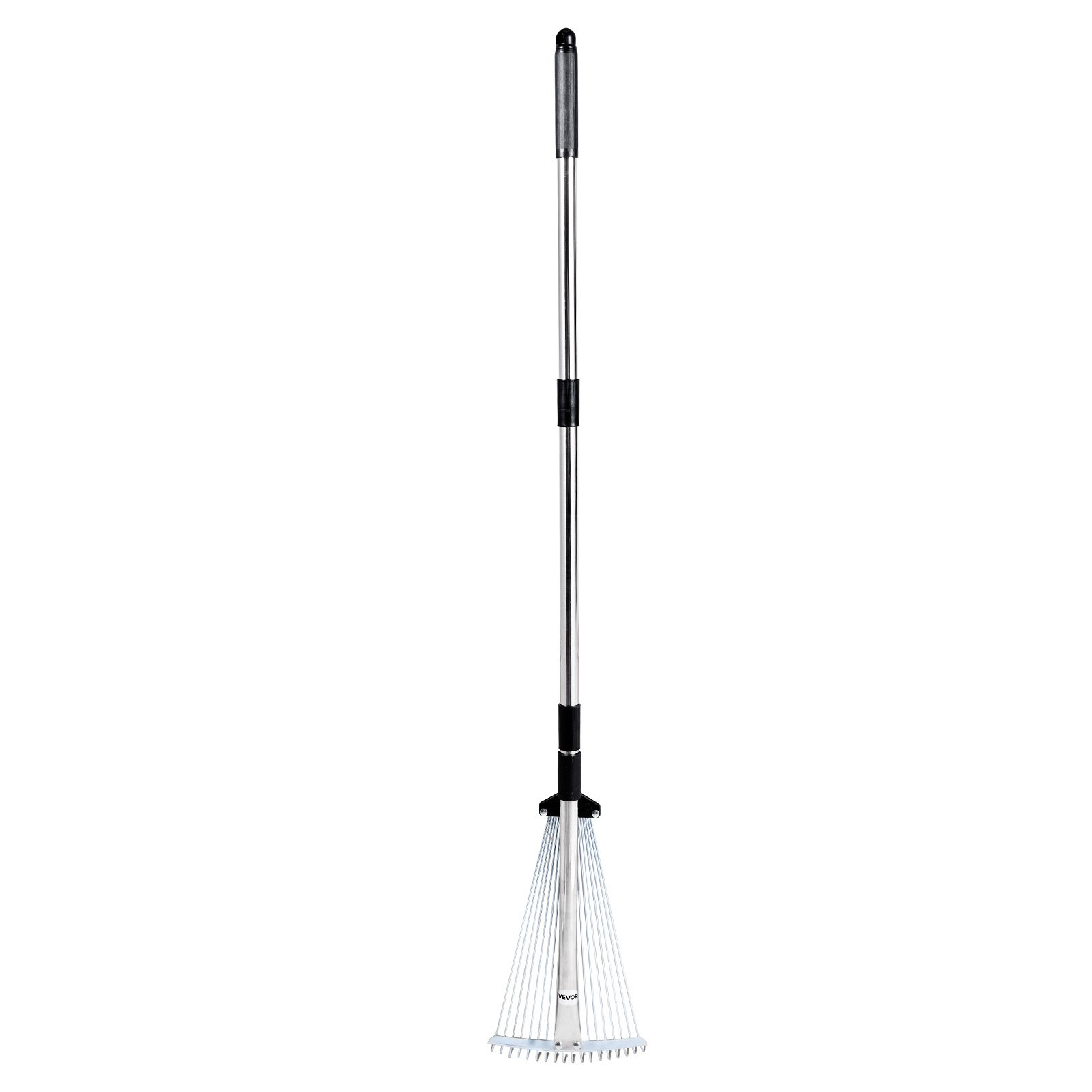 VEVOR Rastrillo de Hojas, 18 Púas Metálicas, Rastrillo Ajustable de Jardín con Cabezal de 195-435 mm de Ancho y Mango de 820-1415 mm, Herramienta para Quitar Hojas en Jardinería, Patio, Césped
